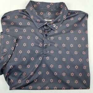 Swannies Golf Polo Mens XL Navy Blue Pink Daisy Print Performance Shirt